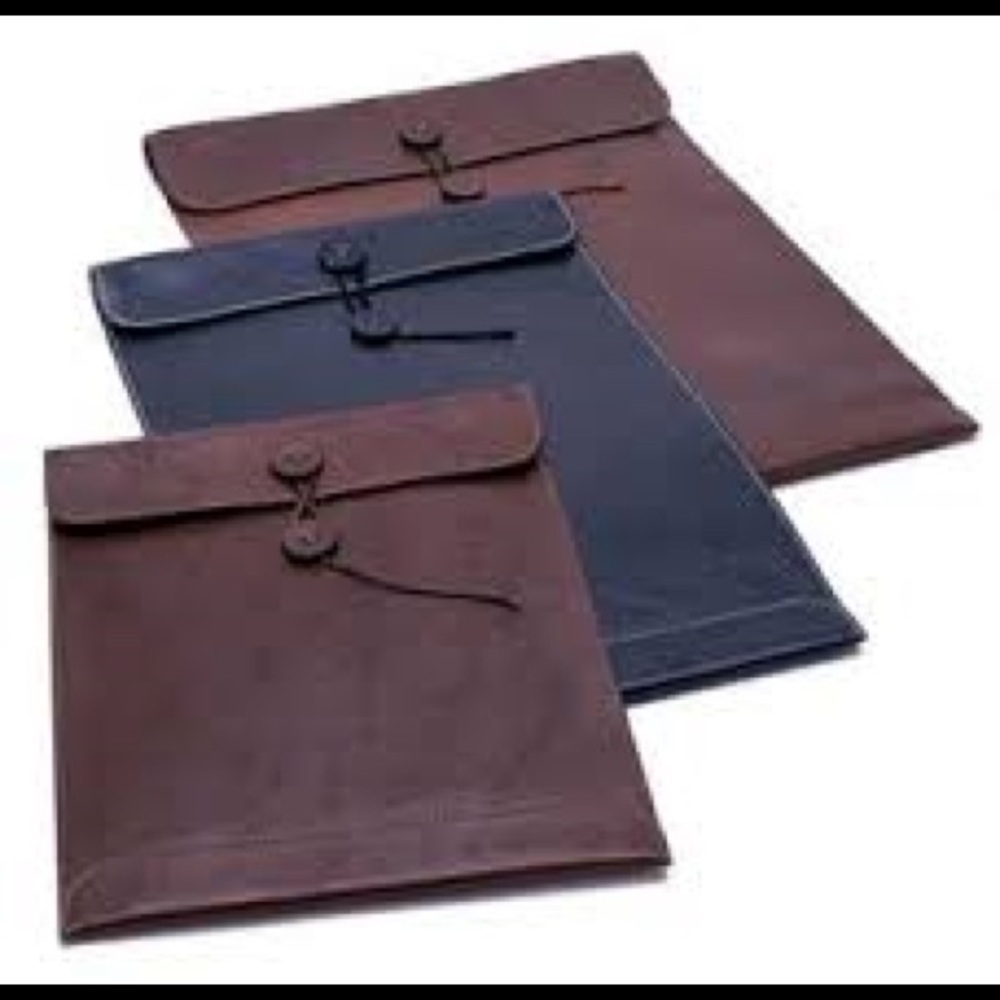 Daisy Arts Leather Portfolio Open End Envelope with Button and String- Black